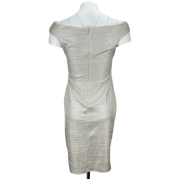 LAUREN Ralph Lauren Silver Gold Metallic Shimmering Sleeveless Sheath Dress Sz 2 - Picture 3 of 5